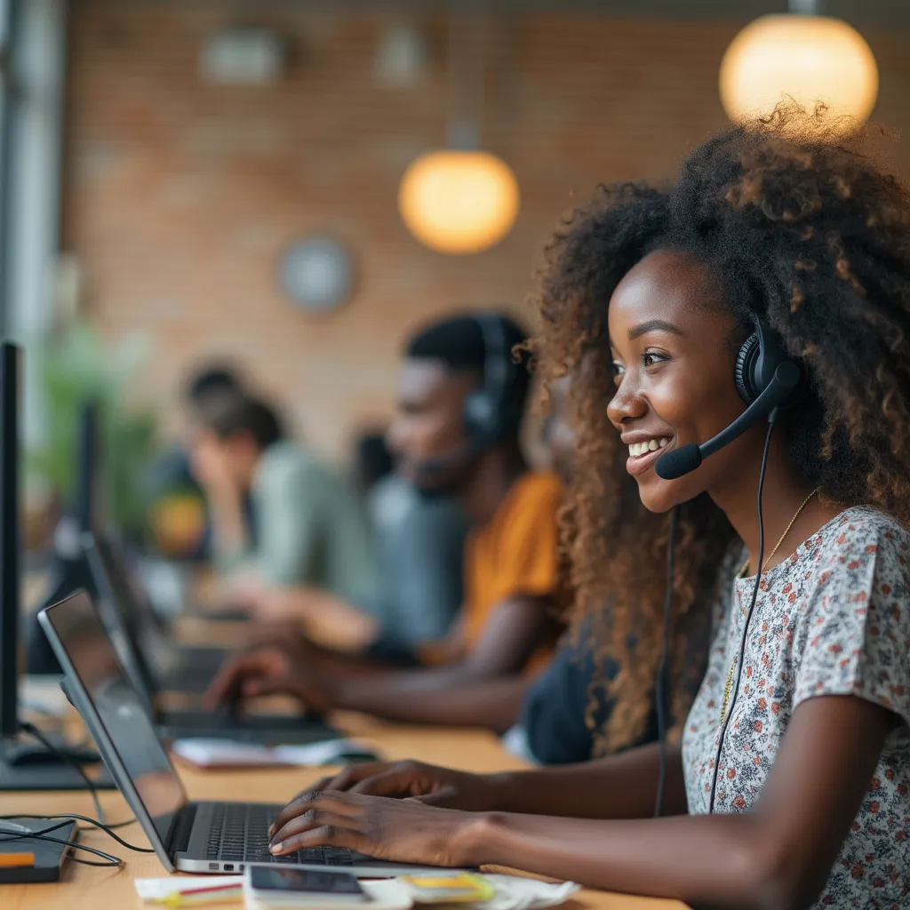 Contact team, working on laptops Nigeria
